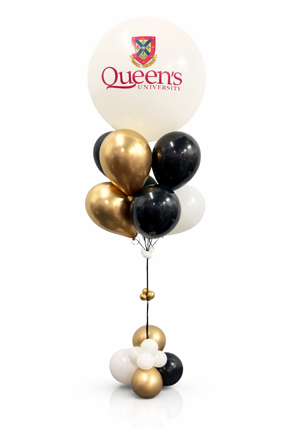 Balloons with Queen's University logo on a white background