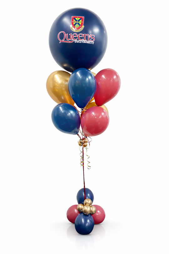 Colorful balloons with a visible logo on a white background