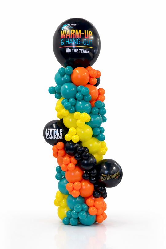 Colorful balloon sculpture with 'Little Canada' branding on a white background