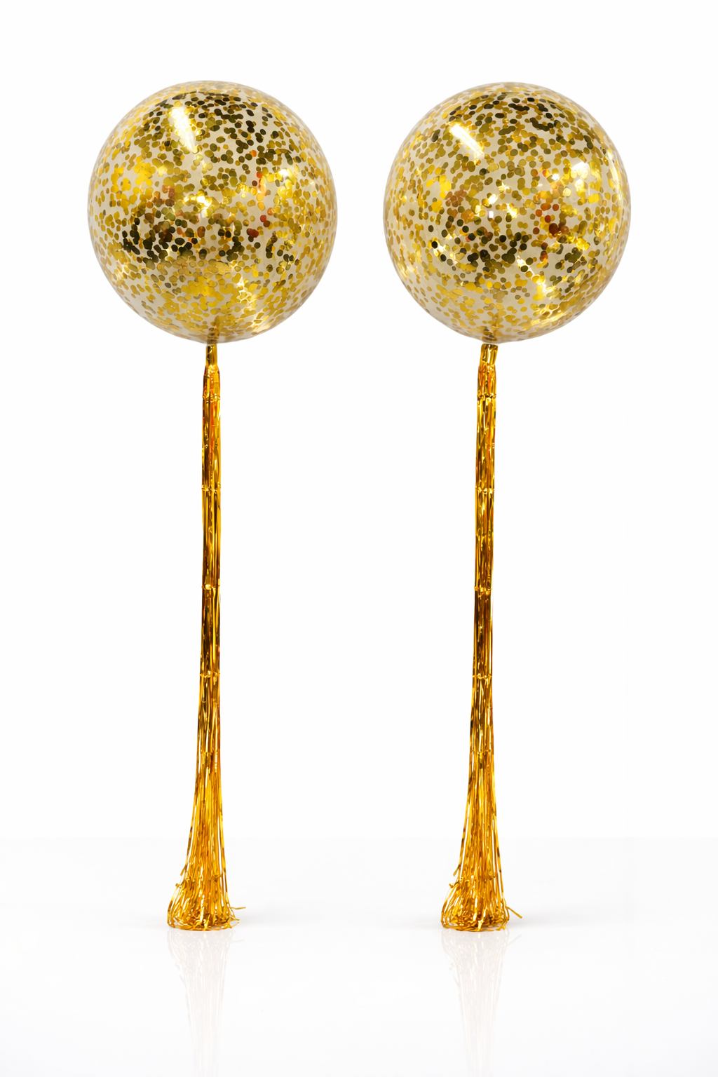 gold confetti balloons with tinsel tail 