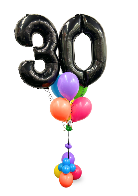 Two Number Balloon bouquet with bubble cluster (qty 1)