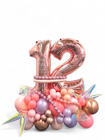 Two Number on Air-filled balloon stand (optional custom message)