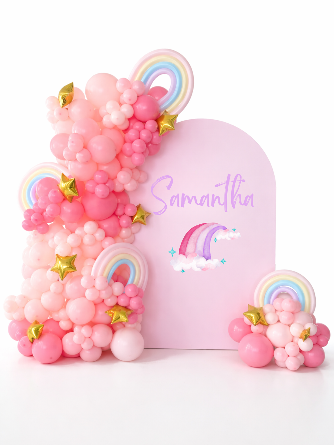 rainbow wall and balloons display for parties