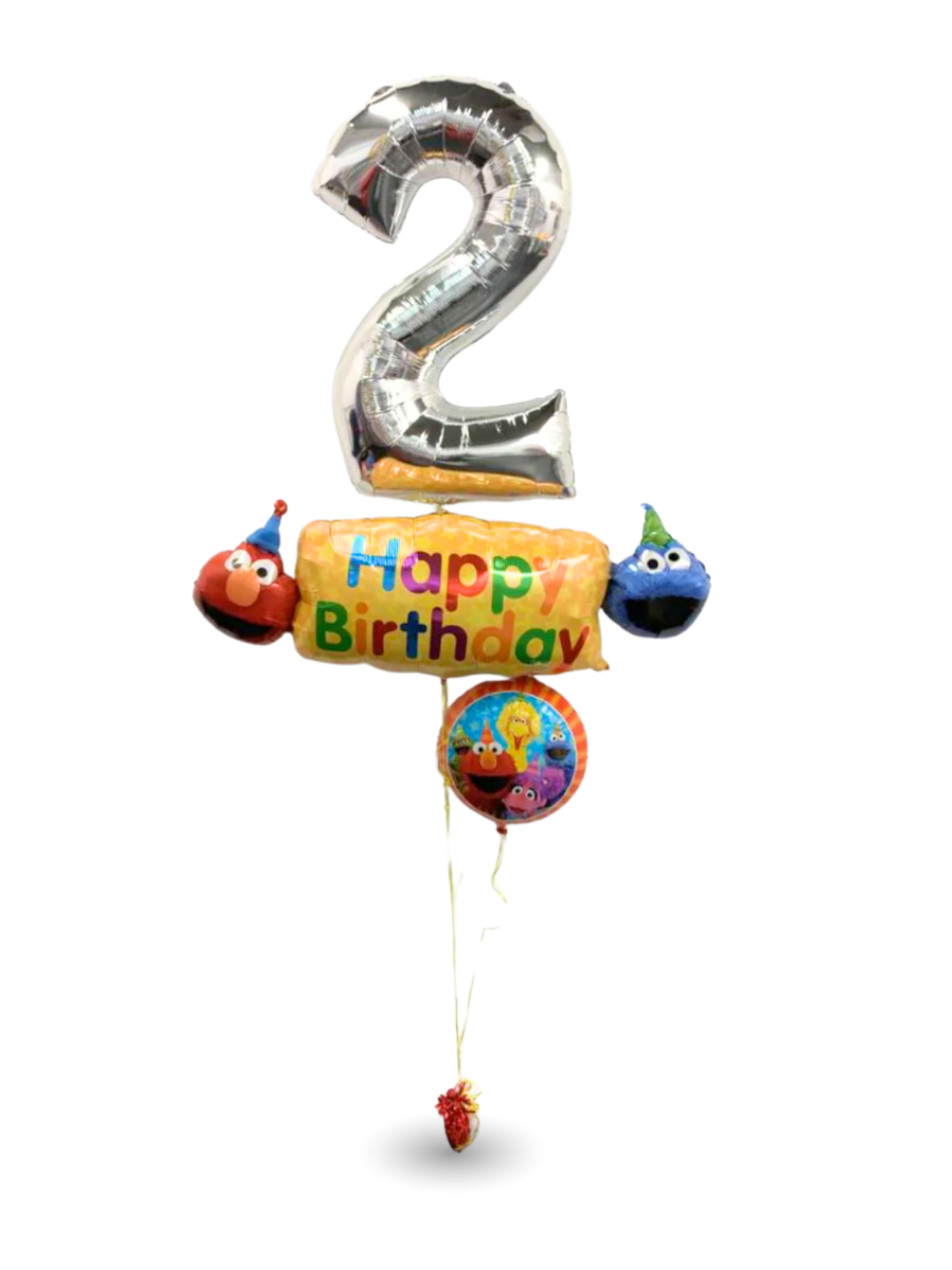 Colorful birthday balloon set with number '2' and 'Happy Birthday' text on a white background