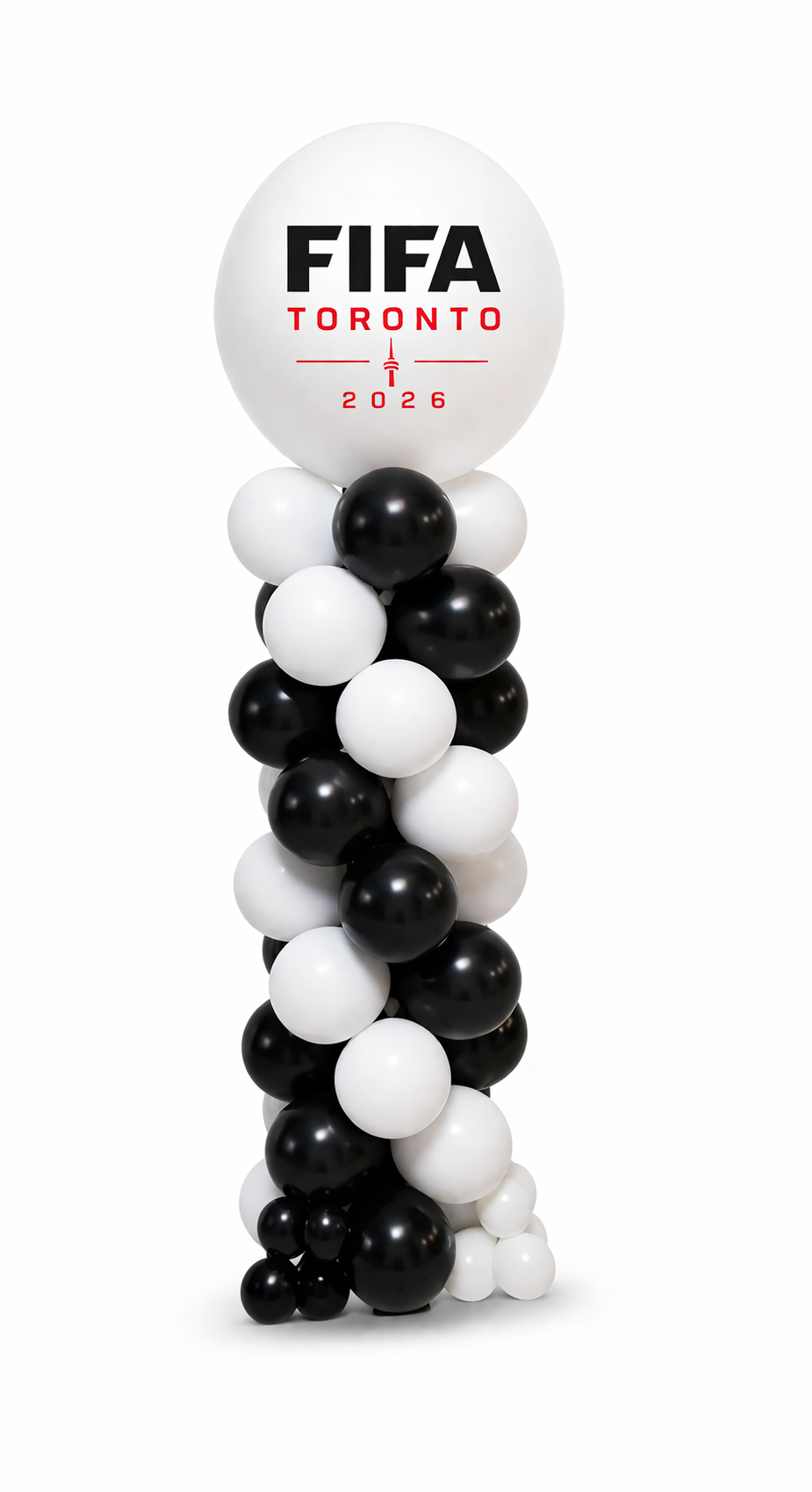 Balloon column with FIFA Toronto 2026 logo on a white background