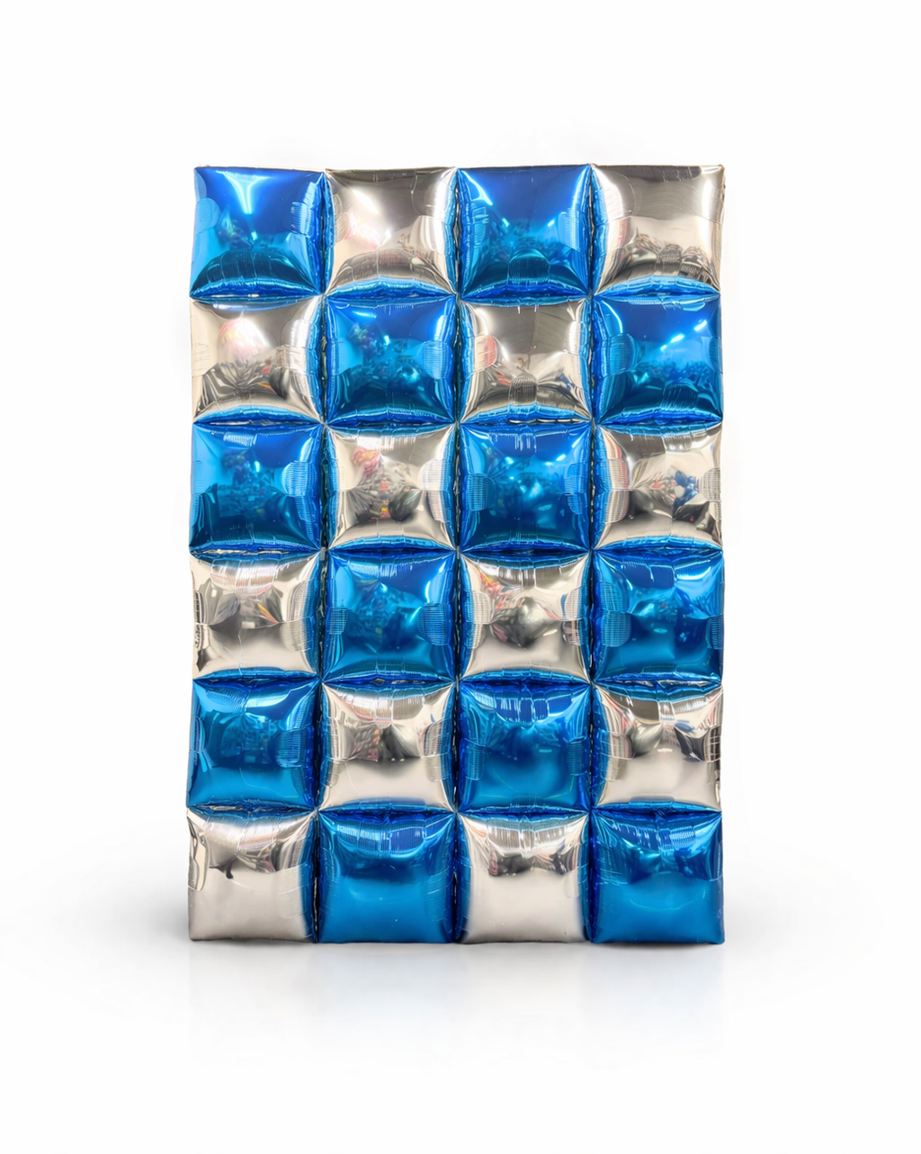 Metallic blue and silver quilted pattern on a white background