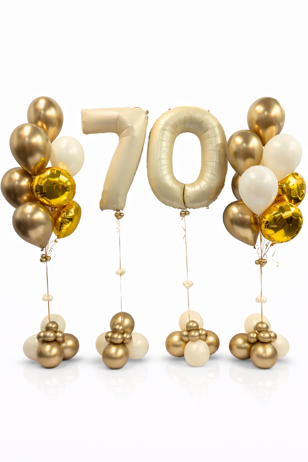 Decorative balloons with number '70' on a white background