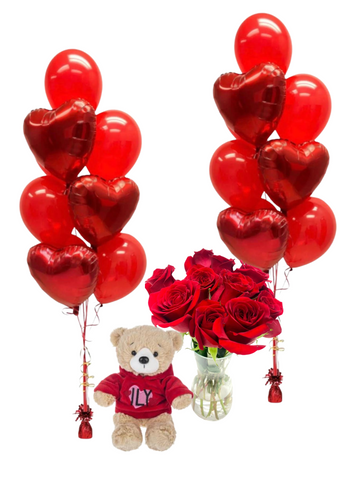 (INCLUDES 12 ROSES) VIP Valentine's Day Package - 2 Jumbo Valentine's Day Bouquets with a Teddy Bear