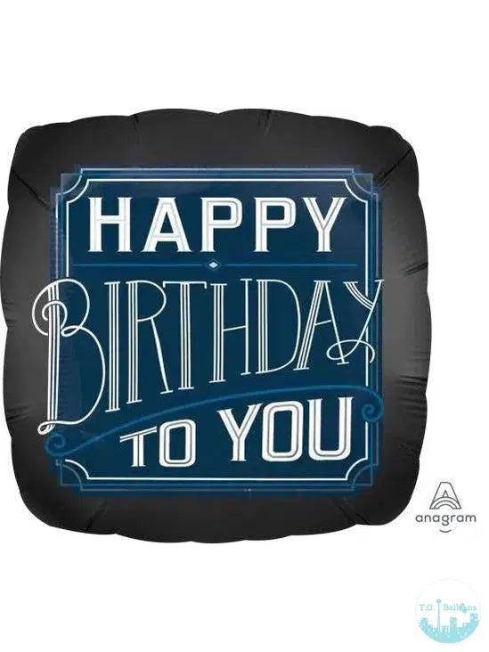 Happy Birthday Foil (NO WEIGHT INCLUDED) T.O. Balloons Blue & Black 